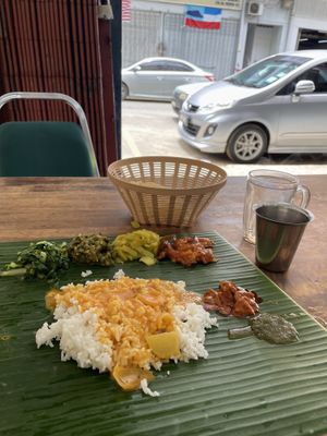Hearty vegetarian fare. Comes with homemade mango pickles and mint chutney. They didn’t offer any vegetarian extras.  at Sri Latha Curry House in Kota Kinabalu