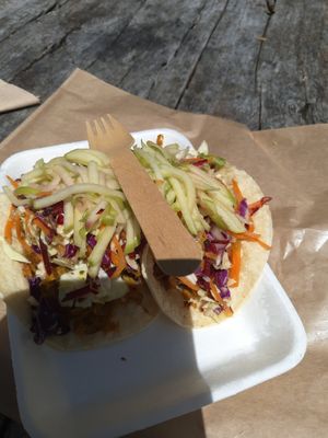 Soft tacos with sunfed chicken, pickled apple and slaw at Eat in Ohakune