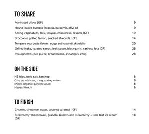 Plant based night time menu  at Hayes Common in Hamilton