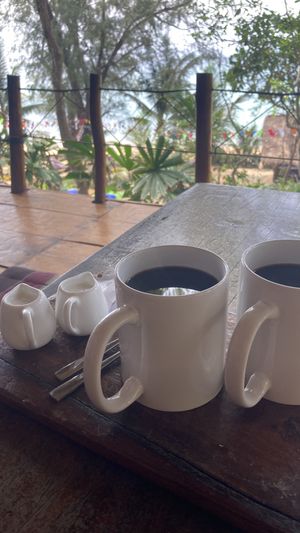 Khmer coffee with coconut cream  at Robinson Bungalows in Sihanoukville
