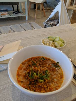 Veggie Pho style dish at Le Cattitude Cafe in Vientiane
