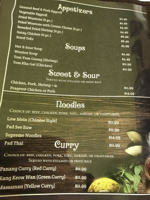 Choices of meat, seafood, tofu, vegetables.  at Thai Cafe in Jackson