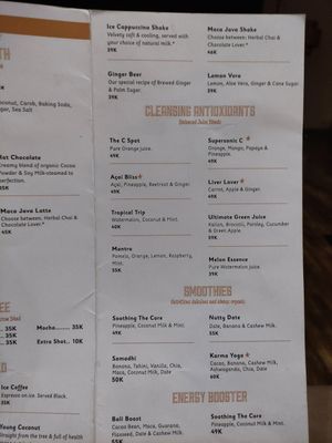 Menu at Paradiso in Ubud