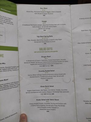 Menu at Paradiso in Ubud