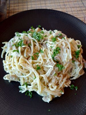 Spaghetti Mushroom carbonara at Paradiso in Ubud