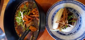 Mushroom bao and vegan version of tan tan noodles at Bao in Victoria