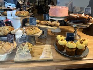 L-shape display case  at Purebread in Vancouver