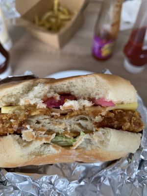 Spicy cluck-less chicken burger at BRGR - City Centre in Glasgow