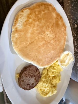 pancakes with vegan eggs and meat on the side  at Cafe Soleil in El Sobrante