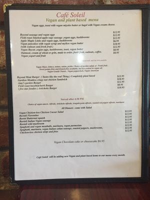 The Menu at Cafe Soleil in El Sobrante