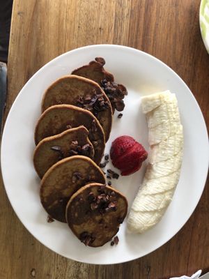Vegan pancakes 😍  at Good Vibes Cafe in Montanita