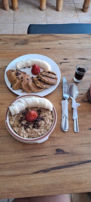 Vegan Gluten-free breakfast yumminess at Good Vibes Cafe in Montanita