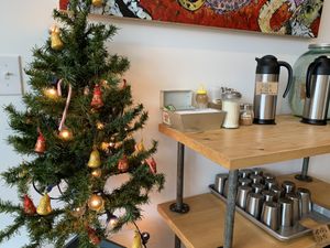 Festive! Plus, oat milk on the bar... at Two Sticks Bakery in Bloomington