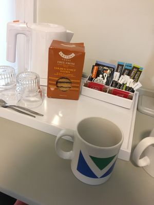 A choice of teas and biscuits just for us  at Peasholm Park Vegan B&B in Scarborough