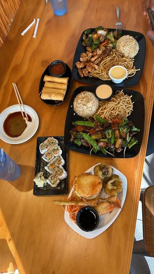 Vegetable Tempura, Pua Roll and Vegan Hibachi plate.  at Bachi in Charlotte