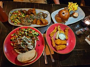 Oyster mushroom skewer, Beyond burger, homemade shawarma, baked king oyster mushrooms at Kuli Alma in Frankfurt