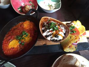 Schakschuka, Schawarma and Omelette at Brunch   at Kuli Alma in Frankfurt