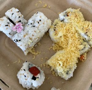 Philly roll & crunchy roll at NoW Sushi in San Diego