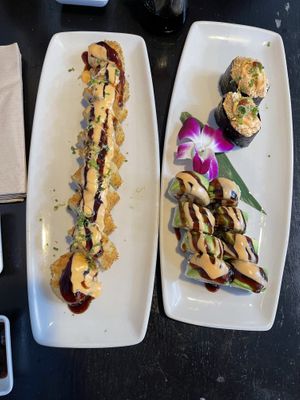 Left to right / top to bottom - barbosa, spicy tuna nigiri, rocky!   at NoW Sushi in San Diego