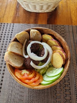 Falafel bowl at Tomato and Basil in San Juan Siquijor