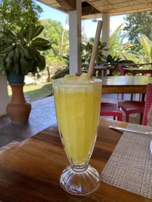Pineapple Shake! No milk + a bamboo straw 120 Pesos  at Tomato and Basil in San Juan Siquijor