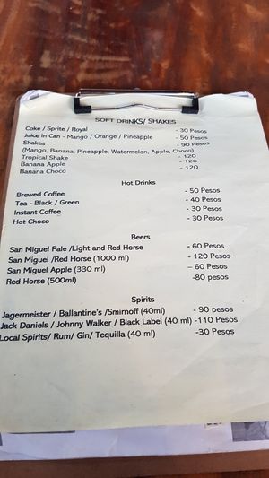 Drink menu at Tomato and Basil in San Juan Siquijor