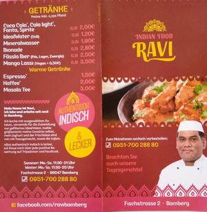 Speisekarte außen 03/2020 at Bistro Ravi in Bamberg