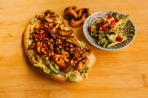 Avocado on toast with mushrooms and chilli flakes at Colline's Kitchen in Newbury