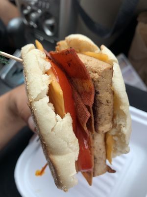 Grilled tofu, vegan cheese, vegan bacon  at Brewhaha in North Adams