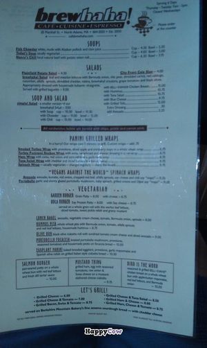 Lunch menu  at Brewhaha in North Adams