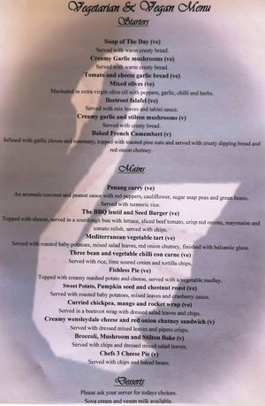 Vegan & Vegetarian Menu at The Swan Inn in Skipton