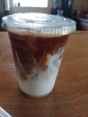 $3.50 12oz Vanilla Oat Iced Latte: Delicious at Pisgah Coffee Roasters in Pisgah Forest