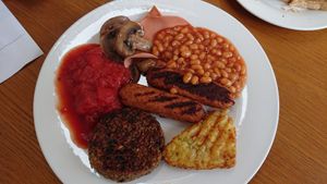 Fantastic vegan breakfast vegan haggis was amazing full taste at Cafe One in Blyth
