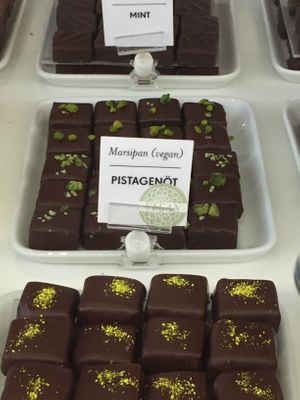 Vegan pistachio truffle at Chokladfabriken in Stockholm