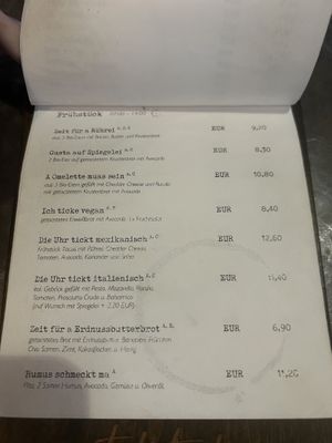 menu  at tiktak in Linz