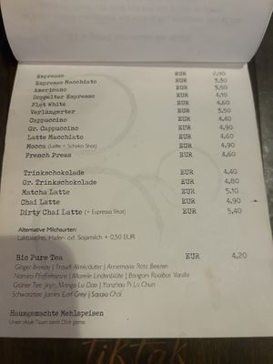 menu  at tiktak in Linz