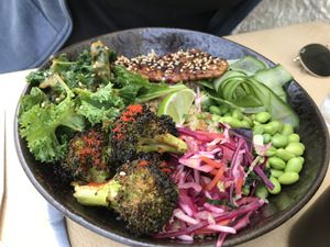 Brockoli Tempeh bowl. Delicious aswell :). at Satellite Cafe in Falmouth