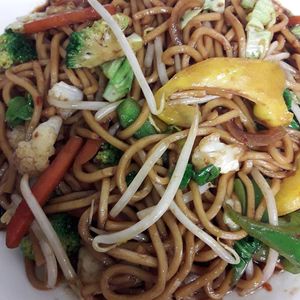 Selera Vegetable Fried Noodles. Option for gluten-free noodles too. Gone are the days when vegetable-based dishes are tasteless! at Selera Malaysia Bistro in Aberdeen
