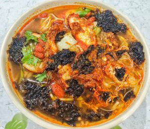 prawn noodles superlicious highly recommend at Soon Xin Vegetarian in Ipoh