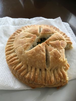 Eadha’s famous hand pies. Vegan selections include flaky pastry and your choice of spinach-onion, curried lentil-millet or mushroom filling. at Eadha Bakery Worker Co-op in Winnipeg