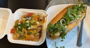 Un-turkey apple brie w the tot- chos  at Roughage Eatery in Winnipeg