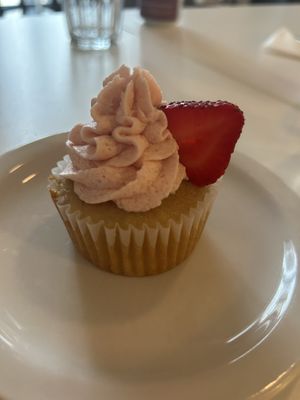 Strawberry cupcake  at Roughage Eatery in Winnipeg