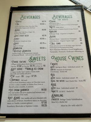 Menu  at Roughage Eatery in Winnipeg