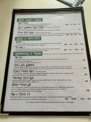 Menu  at Roughage Eatery in Winnipeg