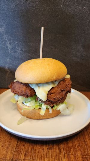 Plain chicken burger (it was okay, but patty was a bit spongy and bitter) at This Borderland in Preston