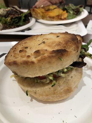 Focaccia with hummus and eggplants (exists without anything in it) at Maisie Café - Galeries Lafayette in Paris