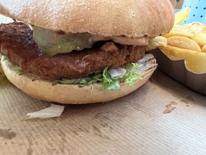 Swing burger and fries  at Swing Kitchen - Schwedenplatz in Vienna