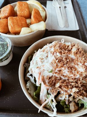 Vish & chips + coleslaw salad  at Swing Kitchen - Schwedenplatz in Vienna
