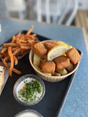 Fish & chips and sweet potato fries   at Swing Kitchen - Schwedenplatz in Vienna