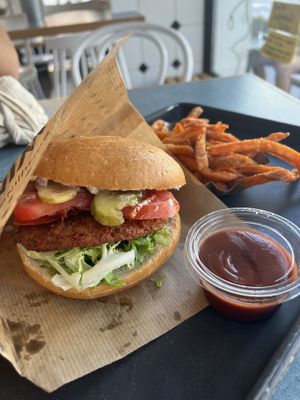 Bacon burger and sweet potato fries   at Swing Kitchen - Schwedenplatz in Vienna
